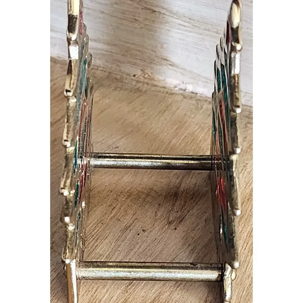 Vintage Christmas Tree Coasters Set of 6 Cork / Metal Trim See Pictures & Desc.
